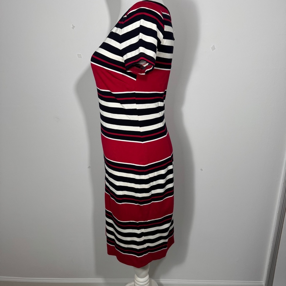 Banana Republic Red Black White Striped Short Sleeve‎ Sheath Dress Size 2 - Picture 6 of 12